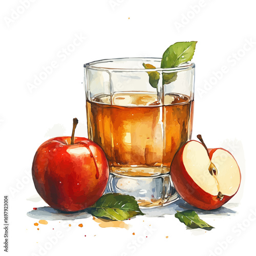 watercolor vector of Apple Juice, isolated on a white background.