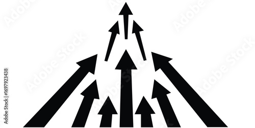 Group of arrows moving upwards and forwards, representing collaboration, growth, success, and teamwork.