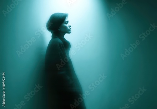 young woman in foggy room