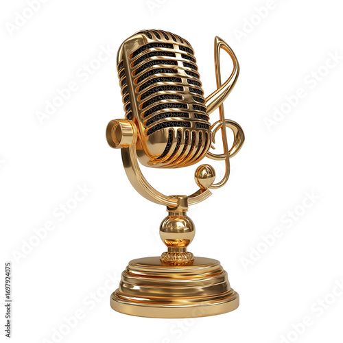 Wallpaper Mural Golden microphone trophy for music contest highlighting achievement and artistry in performance. PNG image, transparent background Torontodigital.ca