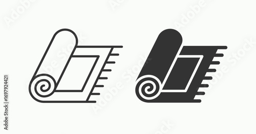 Prayer rug icons collection, outline and glyph styles on white background.