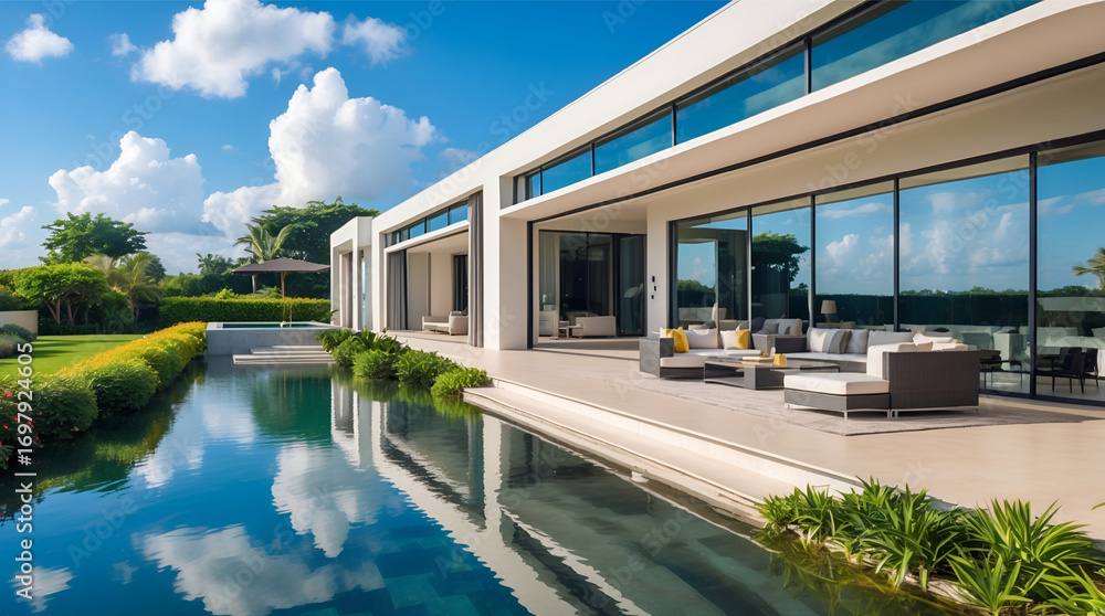 Fototapeta premium Modern Residence With a Private Pool and Luxurious Outdoor Relaxation Exterior luxurious house