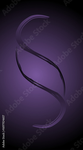 A digitally-rendered image featuring a pair of dark, curved strokes on a purple and black gradient background