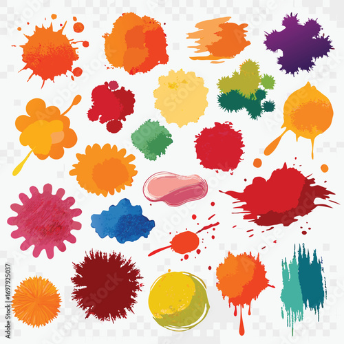 Vibrant colorful paint splatters collection for creative designs