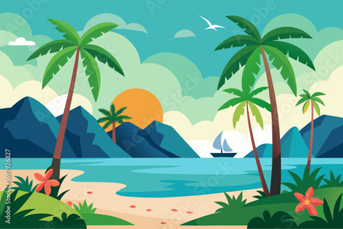 tropical beach with palm trees