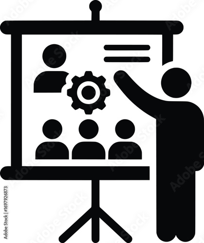 Engaging Presentation, Business Startup Strategies, Office Space, Vector Illustration, Professional Environment, Side View, Innovation Concept for Successful Growth