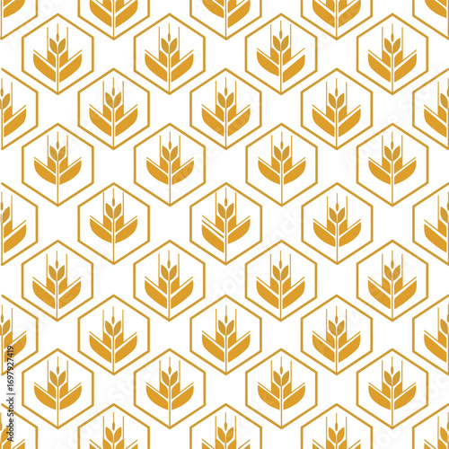 Abstract golden wheat stalk pattern repeating seamless geometric hexagonal background texture