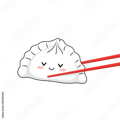 Cute steamed dumpling food illustration with red chopsticks ready to eat