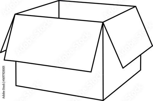 Open Cardboard Box Line Art Vector Illustration