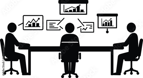 Strategic Meeting, Business Professionals, Office Conference Room, Vector Illustration, Collaborative Environment, Side View, Startup Growth Concepts and Analytics