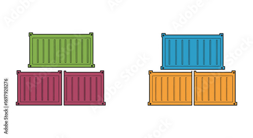 stacked shipping containers in various colors arranged neatly