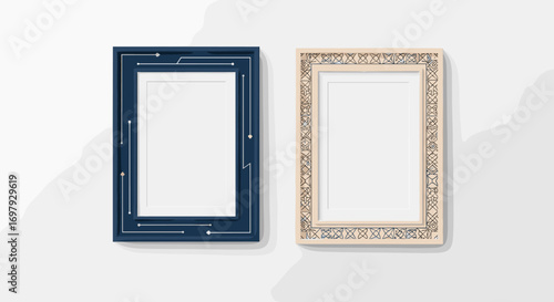 Two different picture frames displayed side by side on a white background