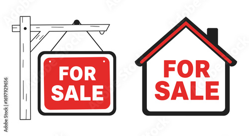 a for sale sign next to house shaped sign
