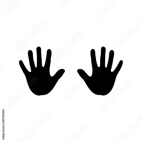 Black handprints silhouette of a person on a clean white background
