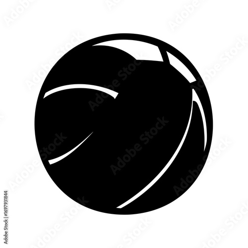 Monochrome depiction of a sleek volleyball with a glossy surface, stylized contours