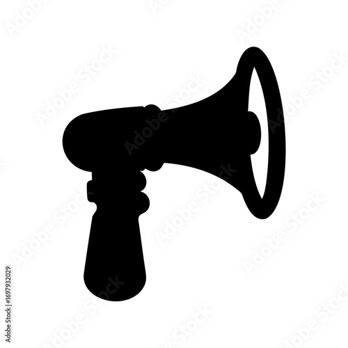 Silhouette of a black megaphone or bullhorn on a white background
