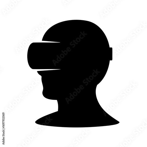 Silhouette of a person wearing virtual reality headset, modern technology concept