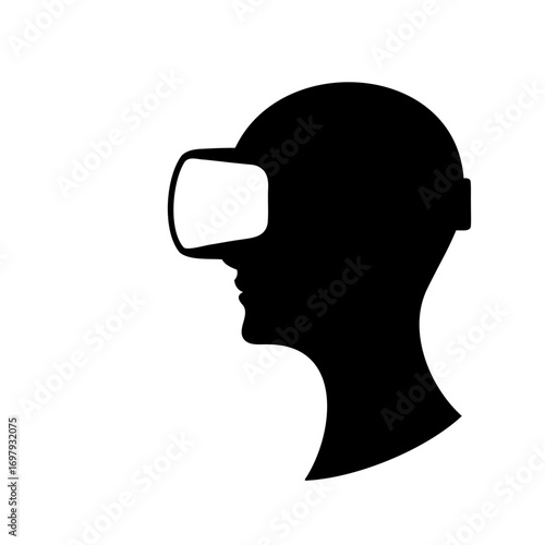 Silhouette of a person wearing a virtual reality headset on white background