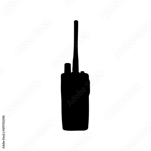 A Silhouette of a Radio Transceiver Device Standing Vertically on a White Background