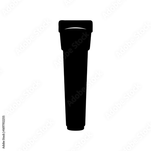 Isolated black silhouette of a filter housing component against a white background
