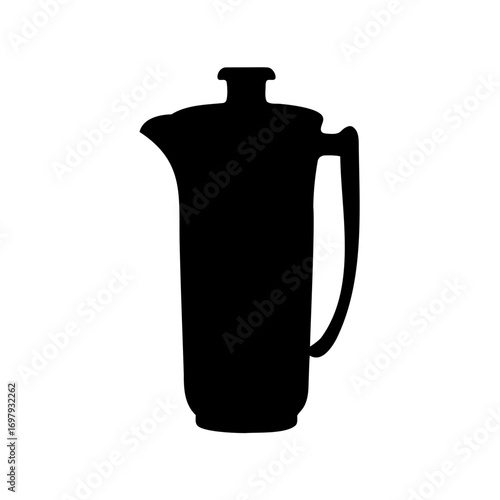 Elegant black silhouette of a french press coffee maker on white