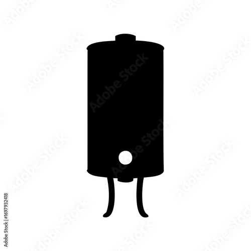 Silhouette of a modern water heater with tank and curved support legs