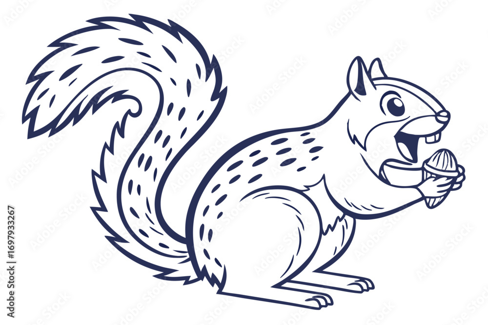 custom made wallpaper toronto digitalSquirrel Outline with Bushy Tail Holding Nut in Hand Design on White