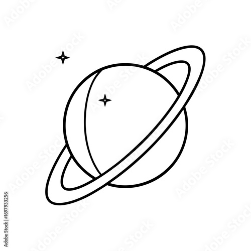 Outline drawing of saturn with a star on transparent background