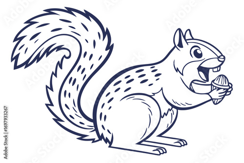 Wallpaper Mural Squirrel Outline with Bushy Tail Holding Nut in Hand Design on White Torontodigital.ca