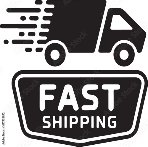 Black Icon of a Truck with Speed Lines and FASTSHIPING Text shipping delivery