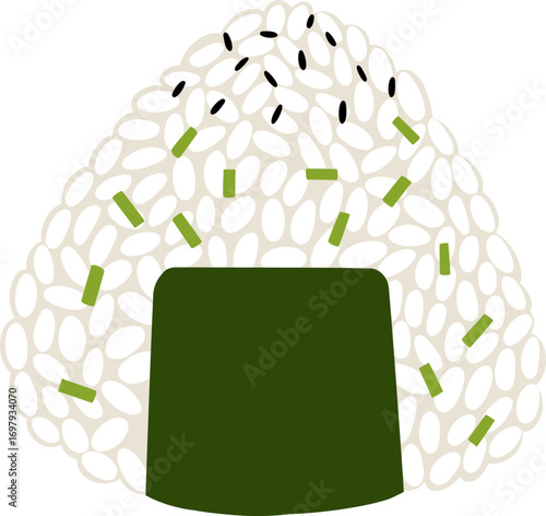 cartoon onigiri Japanese rice ball with seaweed vector illustration 