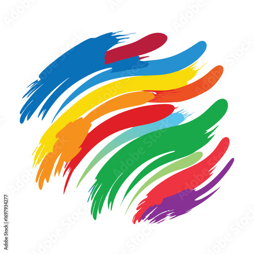 Vibrant rainbow brush strokes on white background