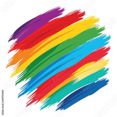 Vibrant rainbow brush strokes on white background