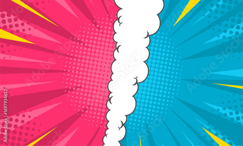Comic background versus battle with cloud and two color