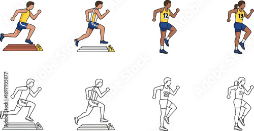 athletes practicing hurdles race technique progression