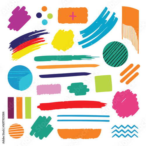 Vibrant colorful brush strokes and shapes for creative design projects