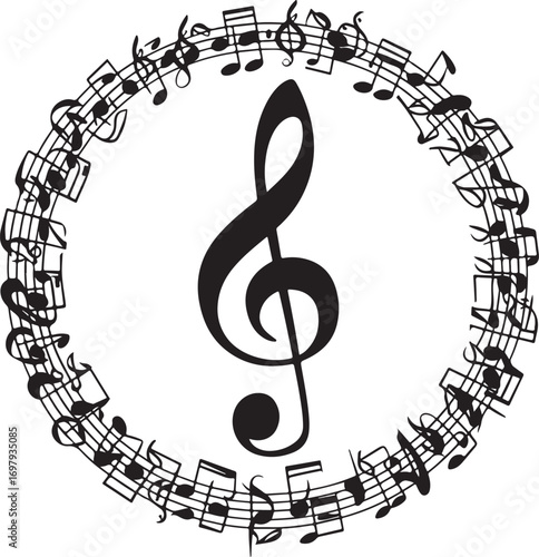 Musical notes stave line pattern symbols icon for silhouette black a vector icon