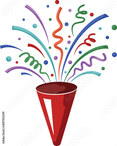 Festive Party Popper Exploding with Confetti and Streamers