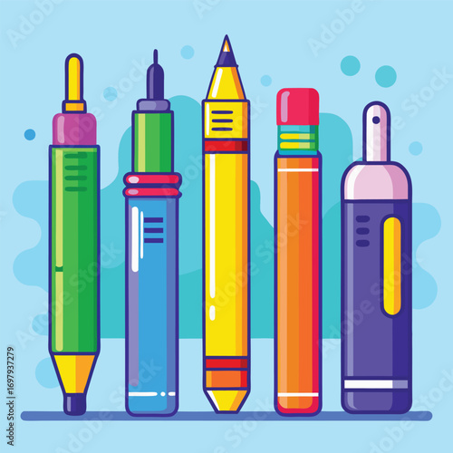 Colorful stationery set with vibrant pens and pencils