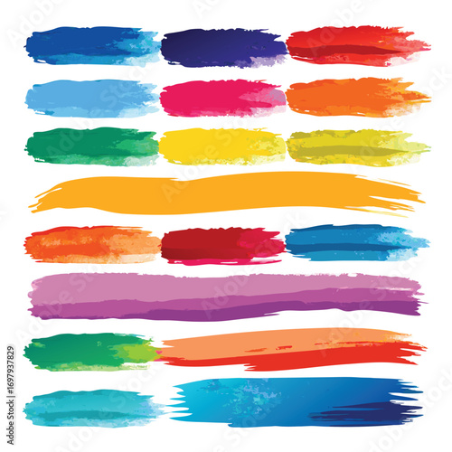 Vibrant colorful brush strokes in various hues on white background