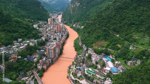 Drone view. Yanjin World's Narrowest City, Yunnan province, China