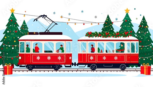 Festive Christmas tram scene