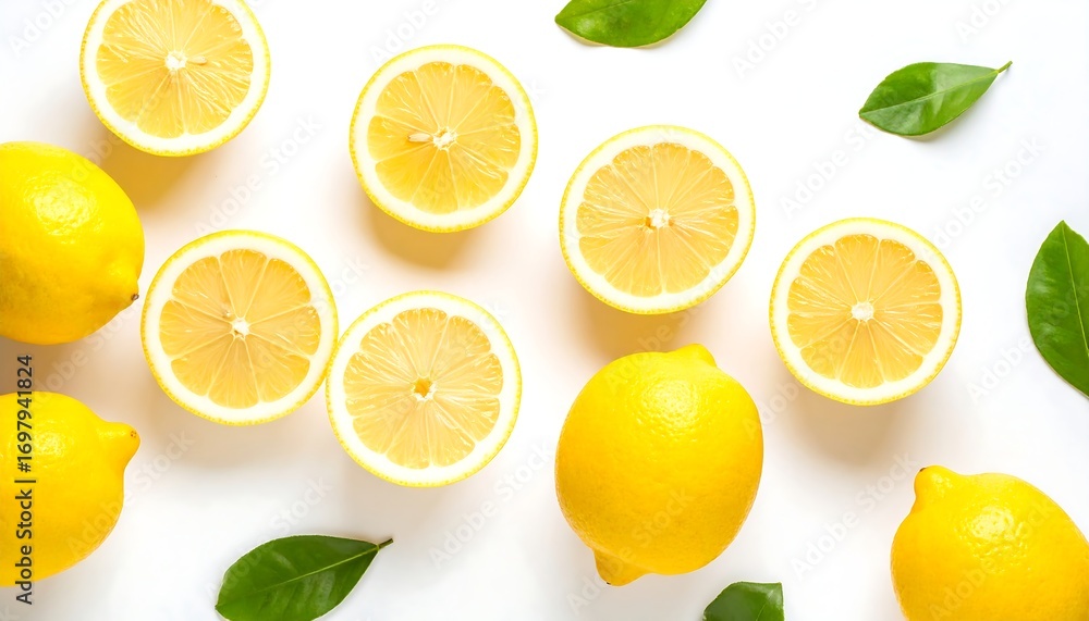 Fototapeta premium Fresh lemon halves on white background