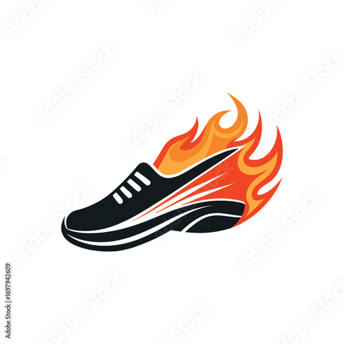 Fire Running Shoe Logo Vector Design