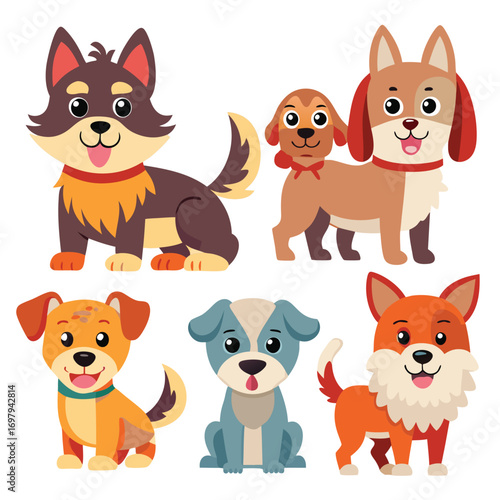 Cute cartoon dogs in various playful poses and colors