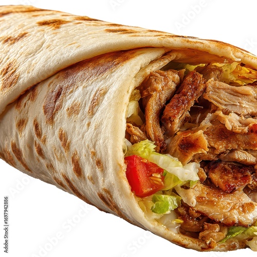 Delicious Chicken Wrap with Fresh Vegetables, Flavorful Sauces, and a Soft Tortilla, Perfect for a Quick Meal or Snack on the Go