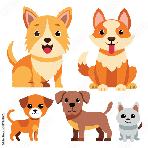 Cute cartoon dogs in various playful poses and colors