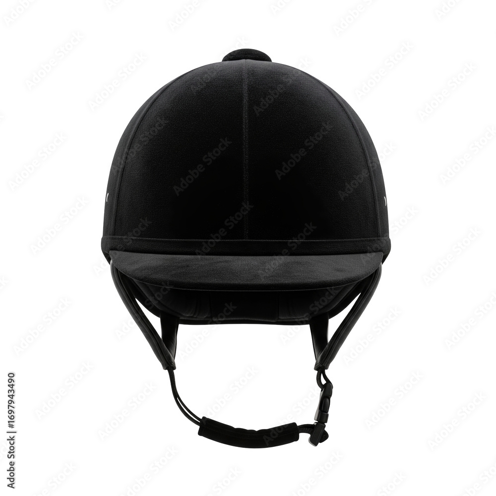 Fototapeta premium Black equestrian velvet helmet a classic safety gear for horse riding and jockey sport