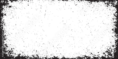 Dirty ink texture splash border, black and white grunge paint art drop splatter frame design