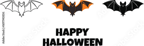 Three bat illustrations for halloween, showcasing a spooky and festive design with a playful and eerie atmosphere